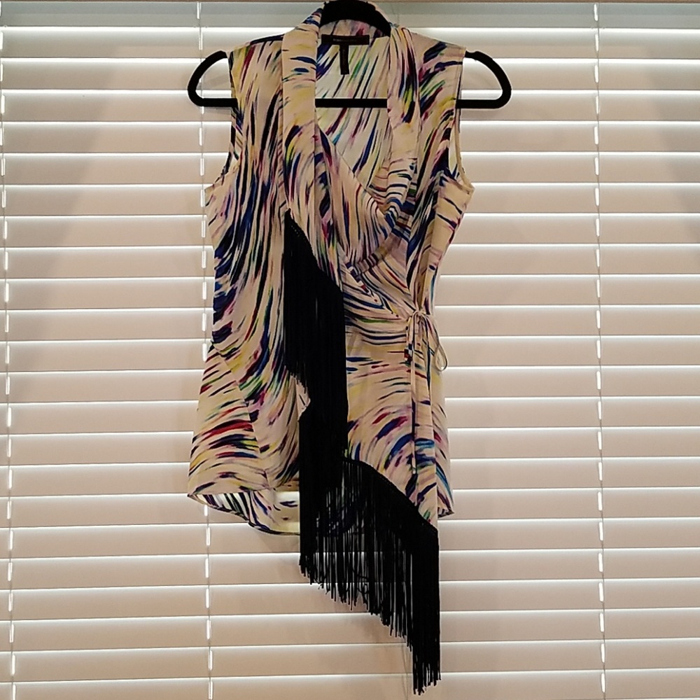BCBGMaxazria Sleeveless Blouse w/Fringe Detail